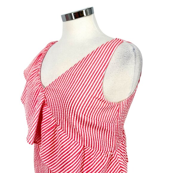Vineyard Vines Seersucker Ruffle Striped Sleeveless Top Pink White Size 2 - Picture 3 of 10